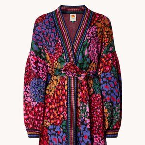 Farm Rio Rainbow Hearts fine knitted cardigan in wool blend with tie belt